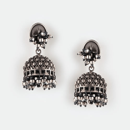 Oxidised No Mani Needed Jhumkis in 925 Silver