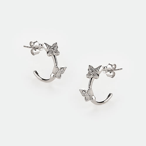 15 mm Fluttering Wings Butterfly Hoop Earrings in 925 Silver