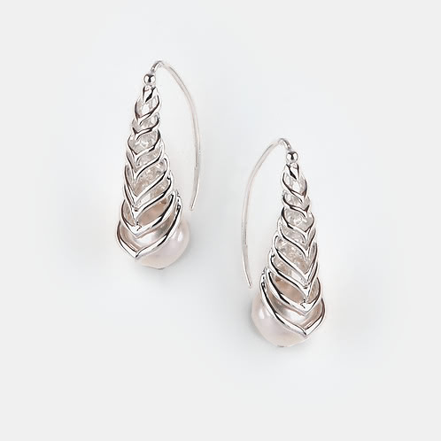 Swirl with Pearls Earrings in 925 Silver