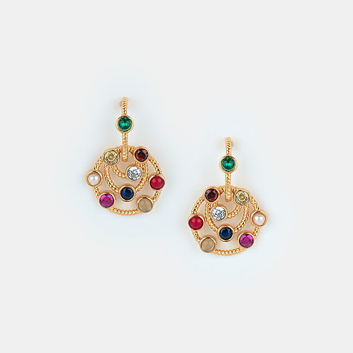 Being My Own Navratna Orbit Earrings in Gold Plated 925 Silver
