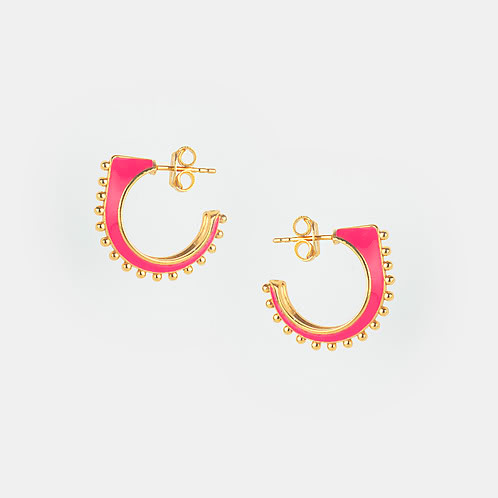 Negotiation Mode Pink Enamel Hoops in Gold Plated 925 Silver