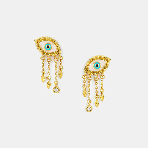 Kismet Evil Eye Dangler Earrings in Gold Plated 925 Silver
