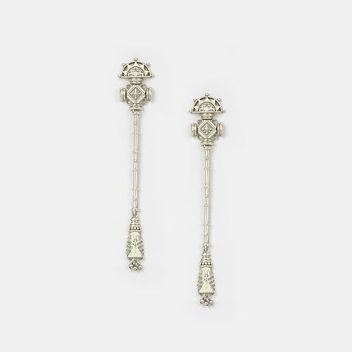 Patola Style Long Earrings in Oxidised 925 Silver