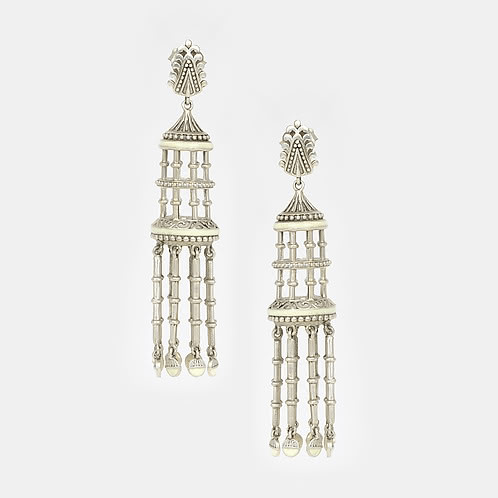 Mandapa Pillar Jhumki Earrings in Oxidised 925 Silver