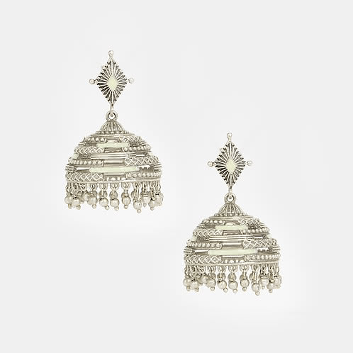 Kumbha Jhumki Earrings in Oxidised 925 Silver