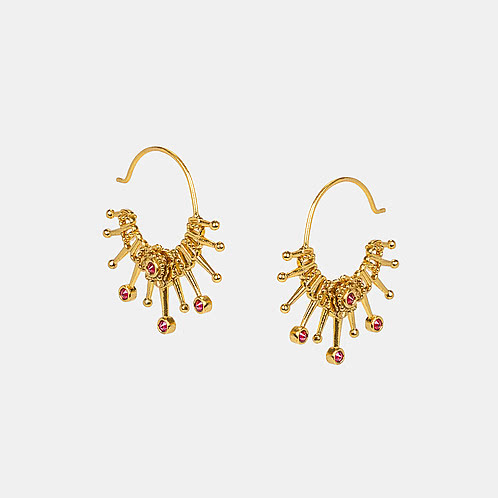 Melocactus Bloom Hoop Earrings in Antique Gold Plated 925 Silver