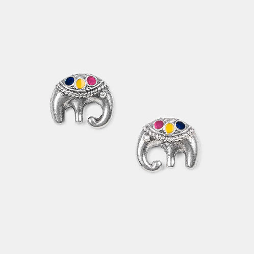 Haathi Motif Stud Earrings in Oxidised 925 Silver