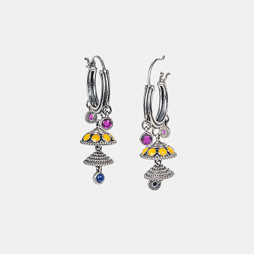 Phulwadi Work Hoop Earrings in Oxidised 925 Silver