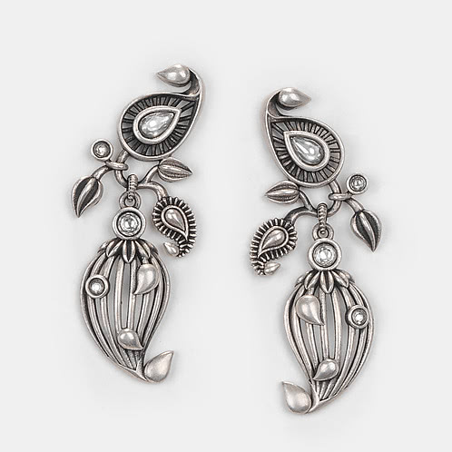 Dhol Nagare Earrings in 925 Oxidised Silver