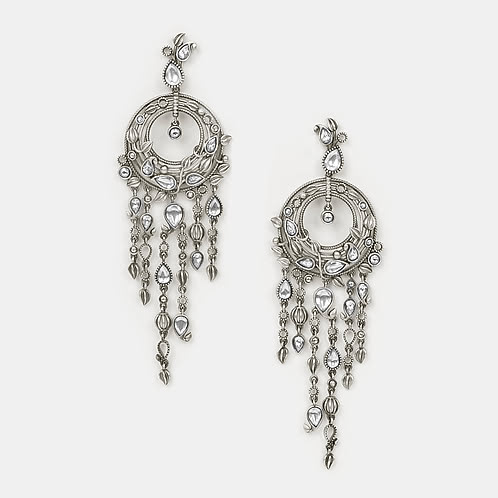 Chham Chham Long Earrings in 925 Oxidised Silver