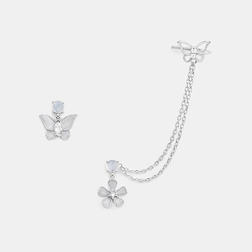 Poppy Flower and Butterfly 925 Silver Earrings