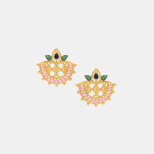 Vastrakala Stud Earrings in Gold Plated 925 Silver