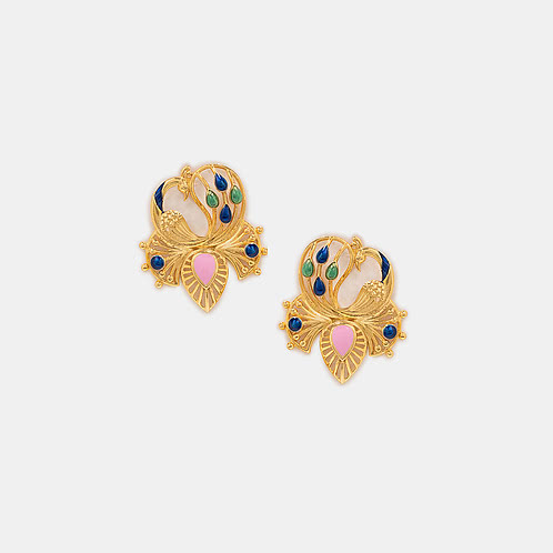 Mayura Pankhi Stud Earrings in Gold Plated 925 Silver