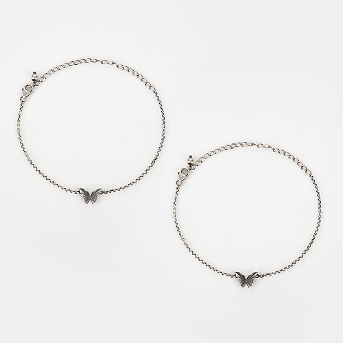 Oxidised Chasing My Constant Endeavours Mini Butterfly Anklets in 925 Silver