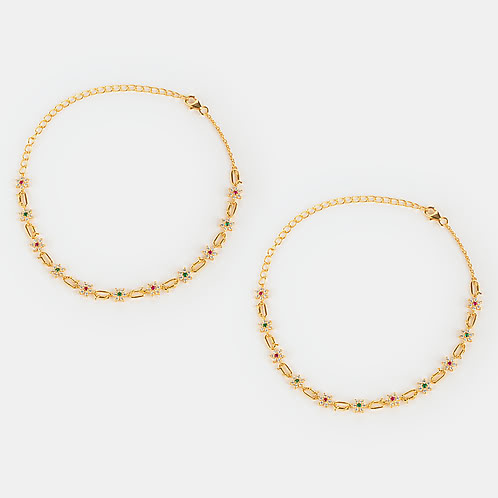 Link of Love 7 Stone Anklets in Gold Plated 925 Silver