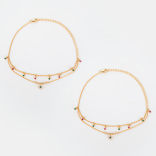 The Precious One 7 Stone Anklets in Gold Plated 925 Silver