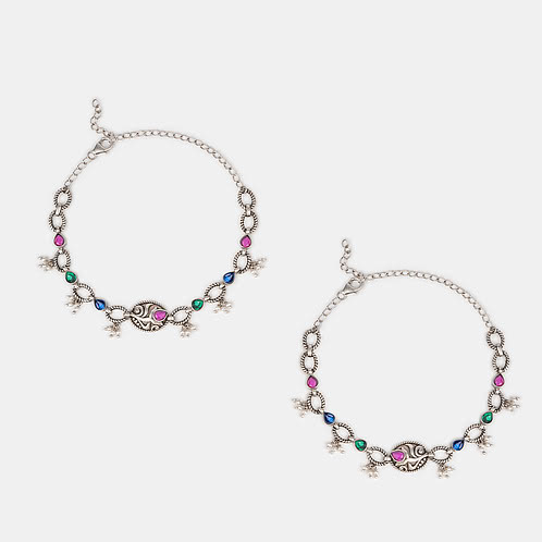 Feeling Rupvan Oxidised Anklets in 925 Silver