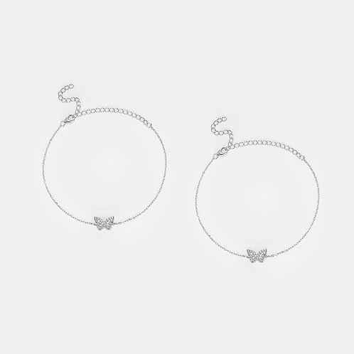 Fluttering Wings Butterfly Anklet in Rhodium Plated 925 Silver