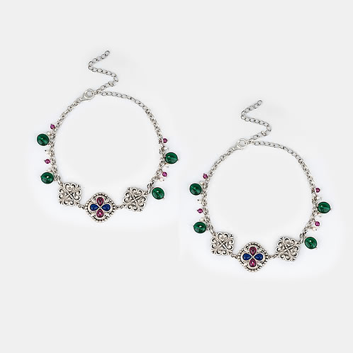 Feeling Soni Oxidised Anklets in 925 Silver