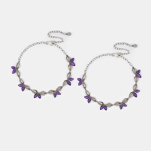 Oxidised Mammilaria Bloom Anklets in 925 Silver