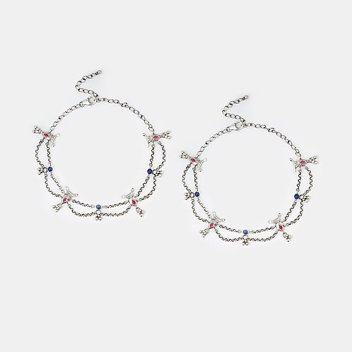 Abla Bharat Style Anklets in Oxidised 925 Silver