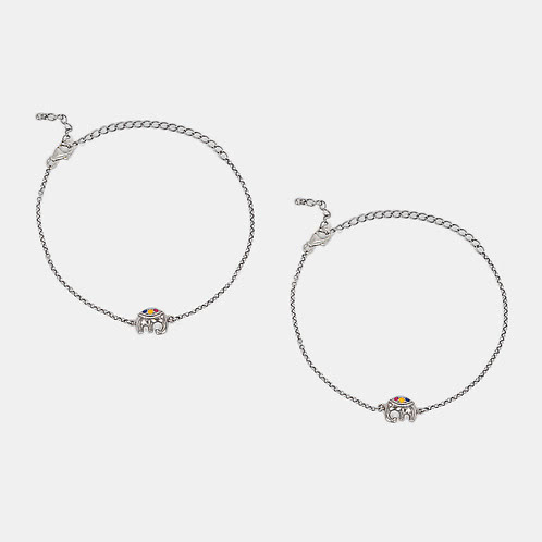 Haathi Motif Anklets in Oxidised 925 Silver