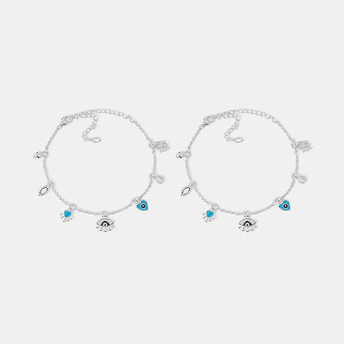 No Nazar Evil Eye Anklets in 925 Silver