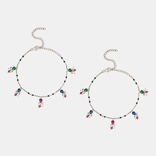 Feeling Suthri Black Beads Anklets in 925 Silver