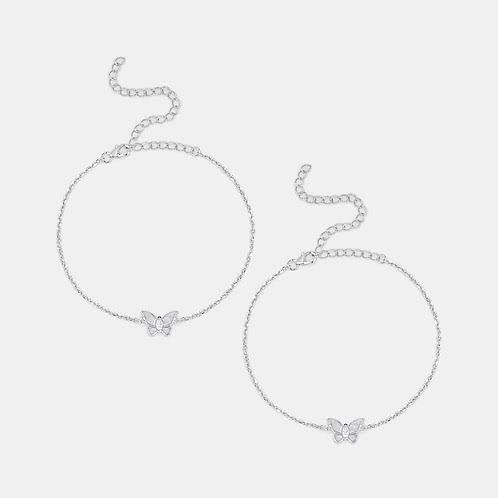 Willow Flower and Butterfly 925 Silver Anklets
