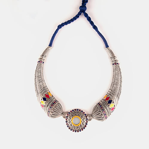 Ankhadiyo Vakadiyo Pattern Necklace in Oxidised 925 Silver
