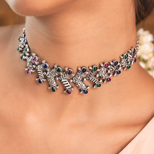 Feeling Hmeltha Oxidised Choker in 925 Silver