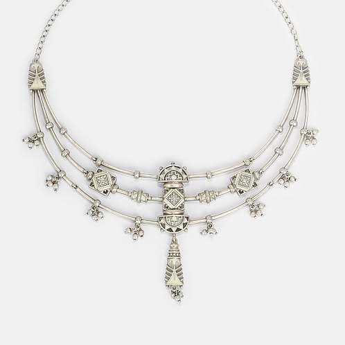 Patola Style Necklace in Oxidised 925 Silver