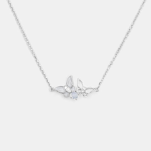 Aponi Butterfly and Flower 925 Silver Necklace