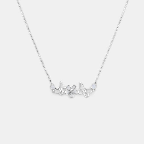 Lily Flower and Butterfly 925 Silver Necklace