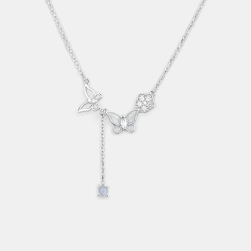Vanessa Butterfly and Flower 925 Silver Necklace