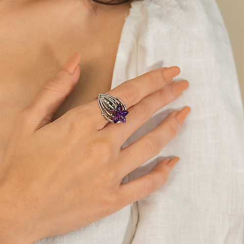 Oxidised Mammilaria Bloom Ring in 925 Silver