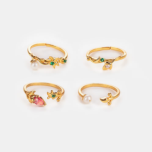 Dancing Dulhan Stackable Rings in Gold Plated 925 Silver (Set of 4)