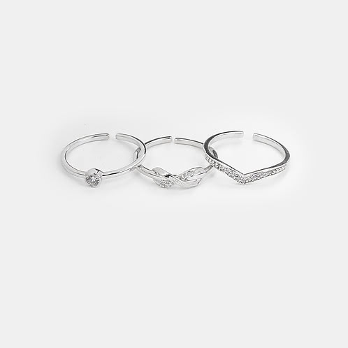 Infinite Laughter Stackable Rings in Rhodium Plated 925 Silver (Set of 3)