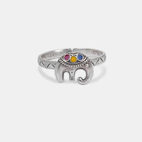 Haathi Motif Ring in Oxidised 925 Silver