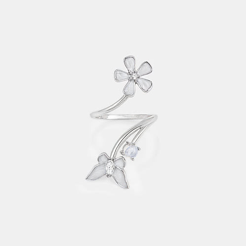 Lily Flower and Butterfly 925 Silver Ring