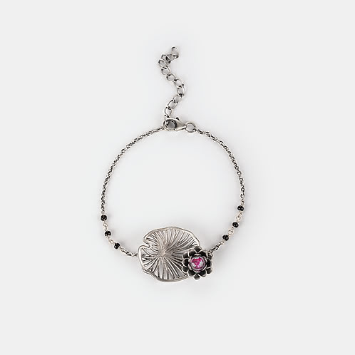 Oxidised Rise Above Fear Black Bead Bracelet in 925 Silver