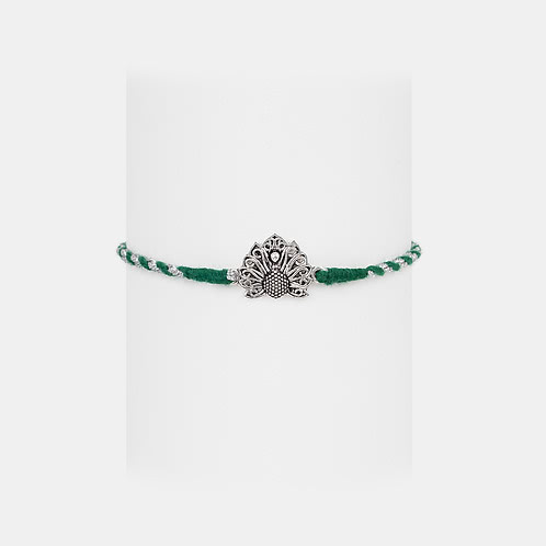 Pichwai Peacock 925 Silver Rakhi
