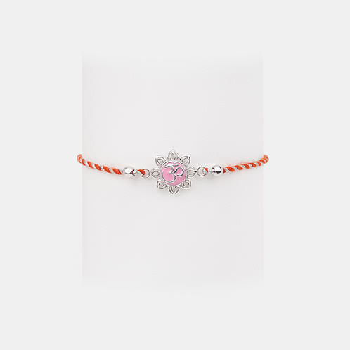 Om Pink Flower 925 Silver Rakhi