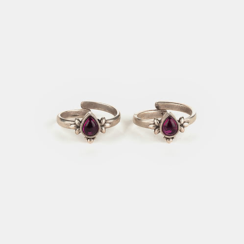 Feeling Andamaina Pink Stone Oxidised Toe Rings in 925 Silver