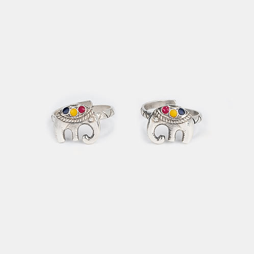 Hathi Motif Toe Rings in Oxidised 925 Silver