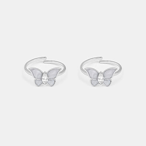 Mariposa Butterfly and Flower 925 Silver Toe Rings