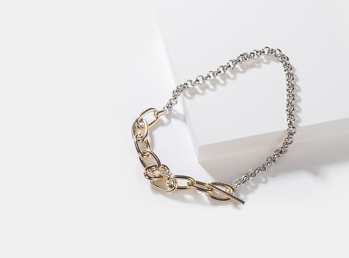 Super Bass Toggle Necklace in Gold and Rhodium Plating